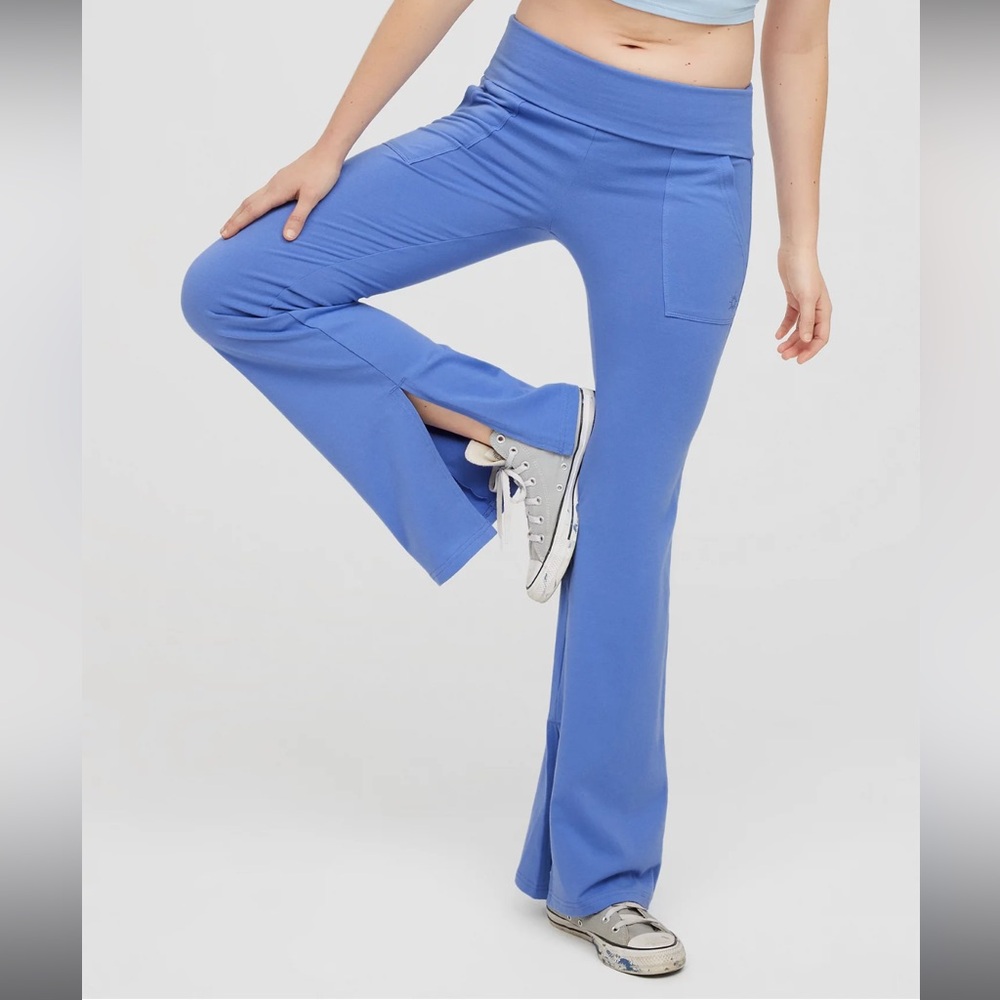 Aerie Foldover Blue Flare Leggings with Slit
